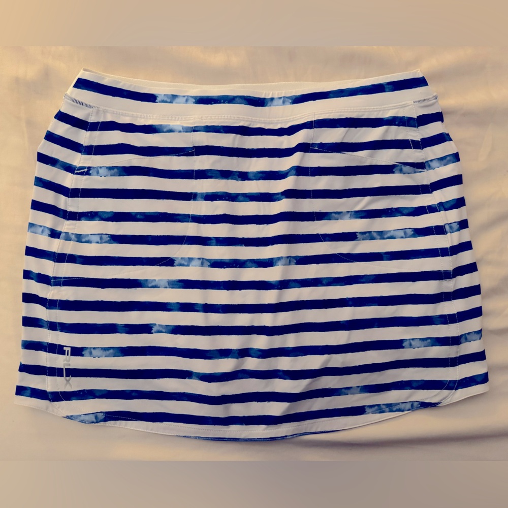 Ralph Lauren RLX Golf Tennis Skirt Skort Blue White Striped Pockets Size Large